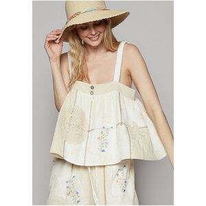 POL V-Neck Embroidered Trim Ruffled Cami main image 0